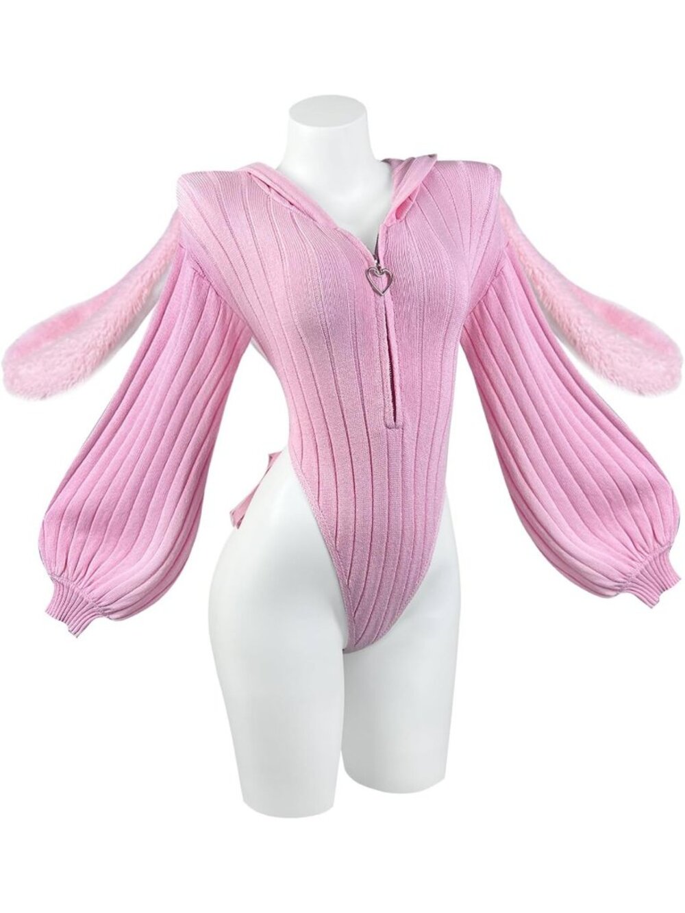 Women's Pink Knitted Lingerie Cosplay Costumes Bunny Outfits Bodysuit Tops